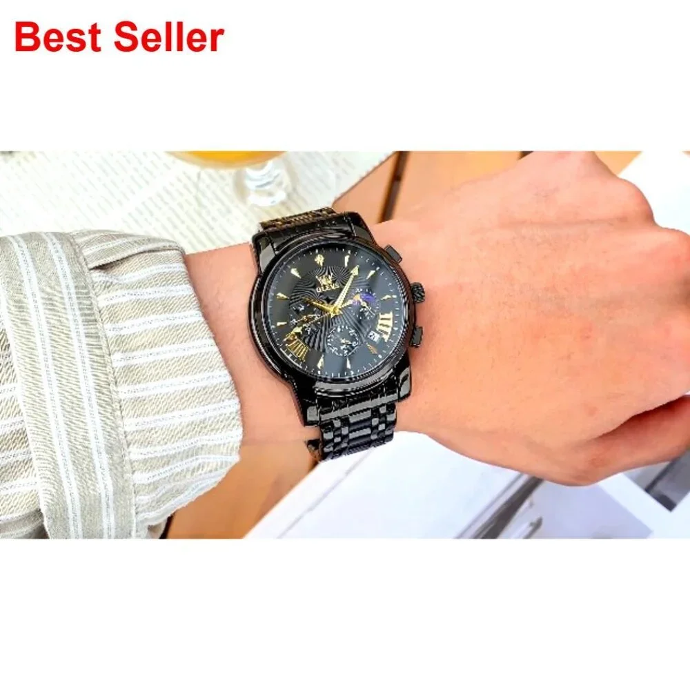 Men's Waterproof Luminous Chronograph Watch with Calendar Stainless Steel